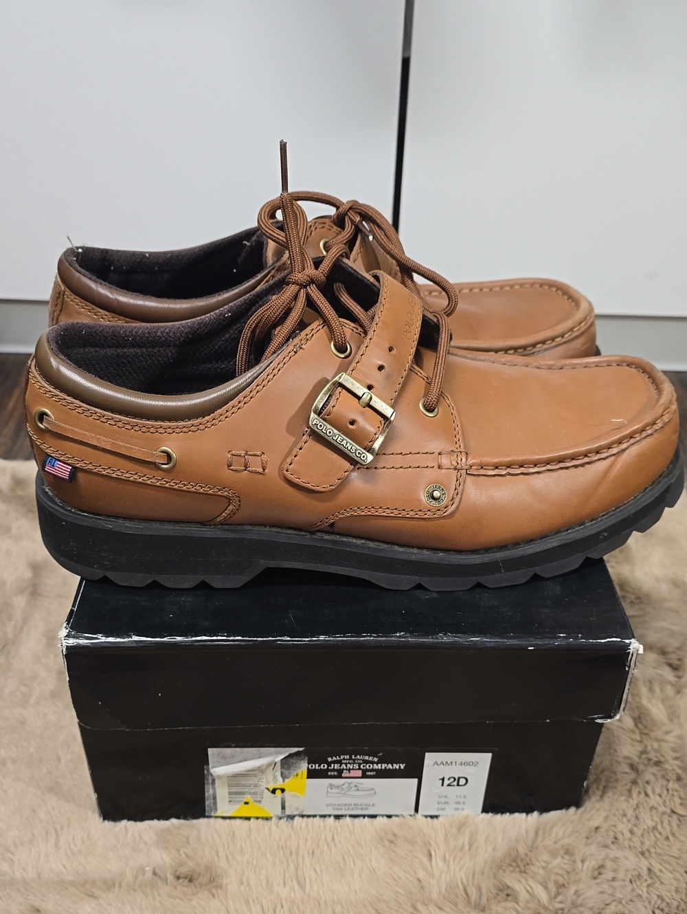 Polo by Ralph Lauren Tan Leather Boat Shoes with Buckle